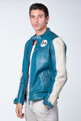 Men's 24H Le Mans Max ocean blue leather jacket